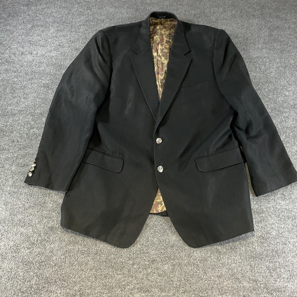 Lauren Ralph Lauren Mens 46R Black Linen Cotton Paisley Lined Blazer Sport Coat